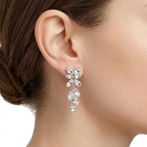 Clip On Earrings For Women, Cubic Zirconia Long Tassel Dangle Drop Earring, Non Pierced Clip On Earrings, Wedding Party Jewelry Gifts in Kuwait