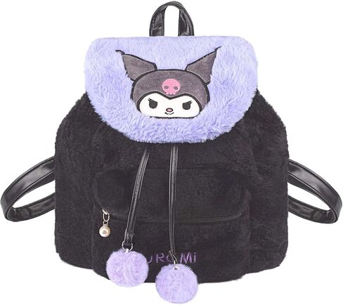 Cute Plush Cartoon Mini Backpack for Women - Drawstring Bag with Adjustable Straps，Kawaii Anime Accessory (Black) in Saudi Arabia