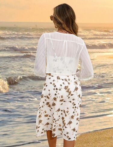 iClosam Women Tie Front Chiffon Shrug Short Sleeve Cropped Sheer Bolero Shrug Cardigan Large 2-White in Kuwait