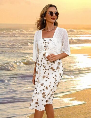 iClosam Women Tie Front Chiffon Shrug Short Sleeve Cropped Sheer Bolero Shrug Cardigan Large 2-White in Kuwait