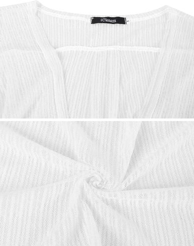 iClosam Women Tie Front Chiffon Shrug Short Sleeve Cropped Sheer Bolero Shrug Cardigan Large 2-White in Kuwait