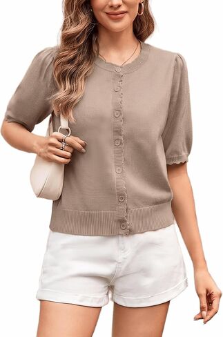 Yekaty Womens 2026 Summer Short Sleeve Cardigan Puff Sleeve Button Sweater Cropped Lightweight Shrug for Dress in Saudi Arabia