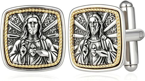 Cuff Links Mens 925 Sterling Silver Jesus Cufflinks for Men Tuxedo Cuff Links Business Wedding Father's Day Jewelry Gifts for Men Father Husband in Kuwait