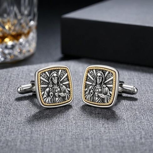 Cuff Links Mens 925 Sterling Silver Jesus Cufflinks for Men Tuxedo Cuff Links Business Wedding Father's Day Jewelry Gifts for Men Father Husband in Kuwait