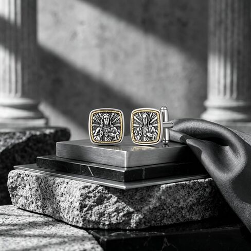 Cuff Links Mens 925 Sterling Silver Jesus Cufflinks for Men Tuxedo Cuff Links Business Wedding Father's Day Jewelry Gifts for Men Father Husband in Kuwait