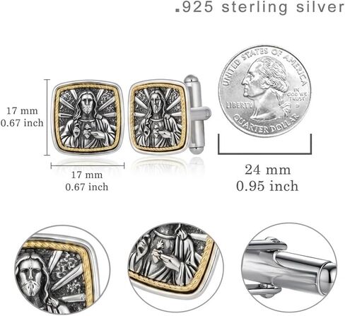 Cuff Links Mens 925 Sterling Silver Jesus Cufflinks for Men Tuxedo Cuff Links Business Wedding Father's Day Jewelry Gifts for Men Father Husband in Kuwait