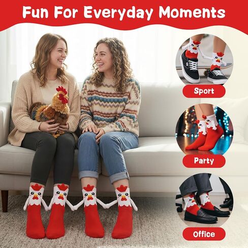 Magnetic Holding Hands Socks - Funny Chicken Animal Socks for Women & Kids Gifts for Friends & Couples Birthday in Saudi Arabia