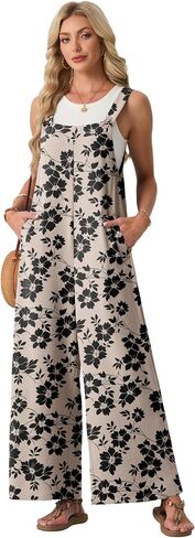 Lepunuo Jumpsuits for Women Summer Casual Boho Wide Leg Overalls Adjustable Floral Sleeveless Rompers with Pockets in Saudi Arabia