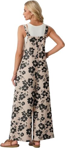 Lepunuo Jumpsuits for Women Summer Casual Boho Wide Leg Overalls Adjustable Floral Sleeveless Rompers with Pockets in Saudi Arabia