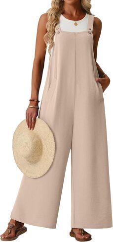Lepunuo Jumpsuits for Women Summer Casual Boho Wide Leg Overalls Adjustable Floral Sleeveless Rompers with Pockets in Saudi Arabia