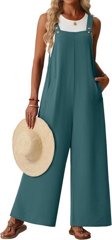 Lepunuo Jumpsuits for Women Summer Casual Boho Wide Leg Overalls Adjustable Floral Sleeveless Rompers with Pockets in Saudi Arabia