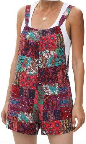 UANEO Womens Rompers Short Jumpsuit Adjustable Straps Summer Overall Floral Printed Shortalls Boho Bohemian with Pockets in Kuwait