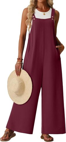 Lepunuo Jumpsuits for Women Summer Casual Boho Wide Leg Overalls Adjustable Floral Sleeveless Rompers with Pockets in Saudi Arabia