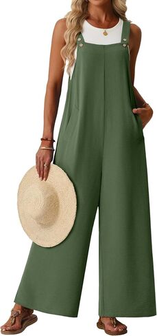 Lepunuo Jumpsuits for Women Summer Casual Boho Wide Leg Overalls Adjustable Floral Sleeveless Rompers with Pockets in Saudi Arabia