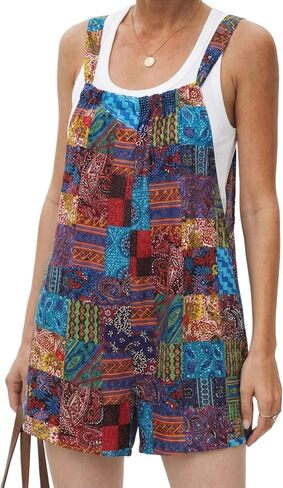 UANEO Womens Rompers Short Jumpsuit Adjustable Straps Summer Overall Floral Printed Shortalls Boho Bohemian with Pockets in Kuwait