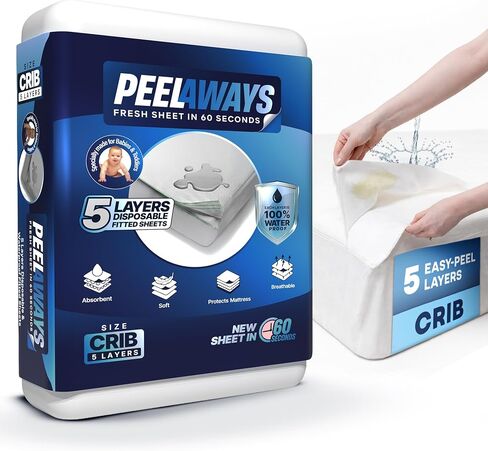 PEELAWAYS Crib Disposable Waterproof Crib Sheets - Super Absorbent Bedwetting Pads for Infants, Potty-Training, Spills, and More - 5 Layer 28" x 52" x 6" in Kuwait