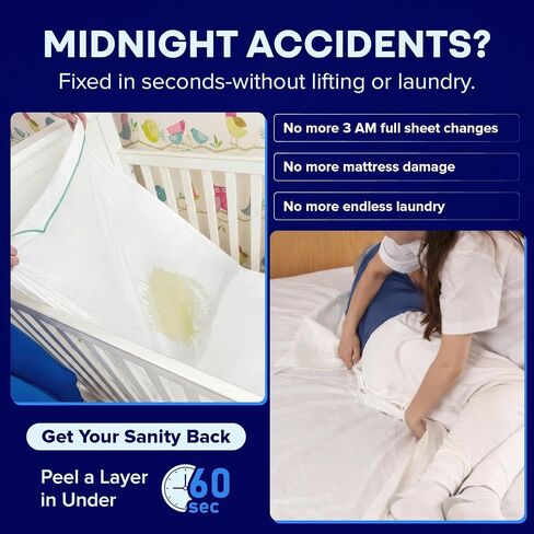PEELAWAYS Crib Disposable Waterproof Crib Sheets - Super Absorbent Bedwetting Pads for Infants, Potty-Training, Spills, and More - 5 Layer 28" x 52" x 6" in Kuwait