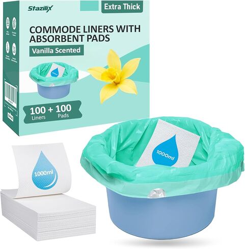 Pack of 100 - Bedside Commode Absorbent Pads – Commode Pads with Absorbent Gel Core, Leak-Proof & Tear-Resistant, Fits Standard Commode Liners in Saudi Arabia