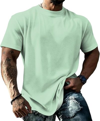 Men's Vintage Short Sleeve T Shirt Loose Fit Breathable Gradient Print Crew Neck Summer Casual Top in Saudi Arabia