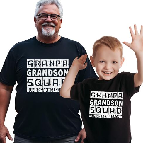 هدية للجد من Grandson Matching Grandpa and Me، تي شيرت Grandpa Grandson Squad Unbreakable Bond باللون الأسود in Saudi Arabia