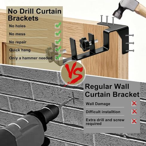 Double Curtain Rod Brackets with Magnetic Buckles, No Drill No Damage Heavy Duty Holders for Double Layer Curtains & Home Window Decor (3PCS) in Kuwait