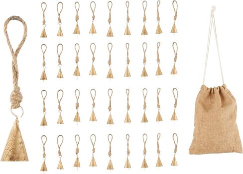 Deco 79 Metal Bell Indoor Outdoor Decorative Bells Tibetan Inspired Meditation Bell with Brown Jute Rope and Canvas Tote, Set of 36 Cow Bell 1" W, 2" H, Gold in Kuwait