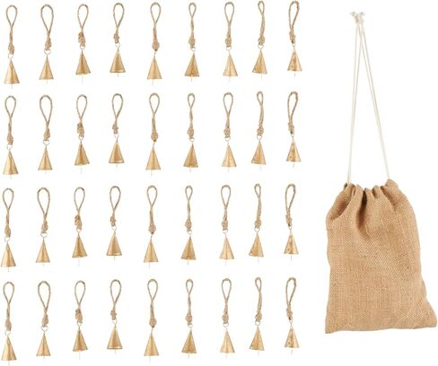 Deco 79 Metal Bell Indoor Outdoor Decorative Bells Tibetan Inspired Meditation Bell with Brown Jute Rope and Canvas Tote, Set of 36 Cow Bell 1" W, 2" H, Gold in Kuwait