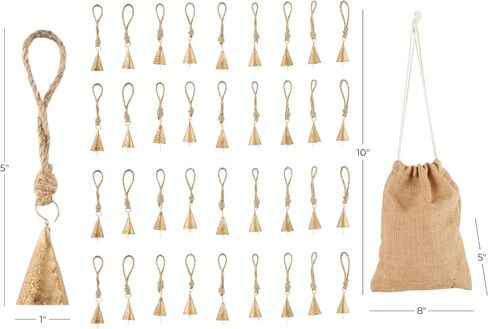 Deco 79 Metal Bell Indoor Outdoor Decorative Bells Tibetan Inspired Meditation Bell with Brown Jute Rope and Canvas Tote, Set of 36 Cow Bell 1" W, 2" H, Gold in Kuwait