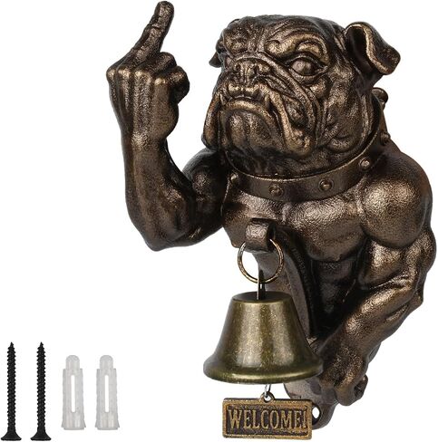 DS. DISTINCTIVE STYLE Middle Finger Bulldog Doorbell Funny Welcome Bell Resin Wall Mount Garden Porch Decor French Bulldog Entry Bell in Kuwait
