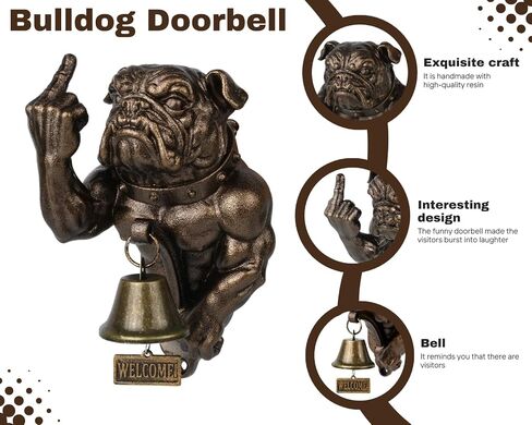 DS. DISTINCTIVE STYLE Middle Finger Bulldog Doorbell Funny Welcome Bell Resin Wall Mount Garden Porch Decor French Bulldog Entry Bell in Kuwait