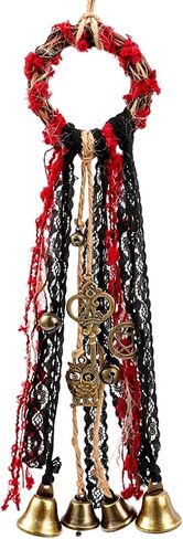 RENEMEGO Witch Bells for Door - Witchcraft Supplies Handmade Brown Green Hanging Wind Chimes for Protection Wiccan Stuff Boho Home Decor for House Wall Bedroom Garden Witchy Gift in Kuwait