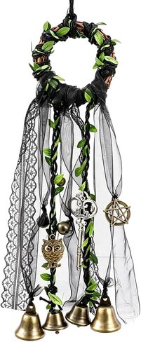 RENEMEGO Witch Bells for Door - Witchcraft Supplies Handmade Brown Green Hanging Wind Chimes for Protection Wiccan Stuff Boho Home Decor for House Wall Bedroom Garden Witchy Gift in Kuwait