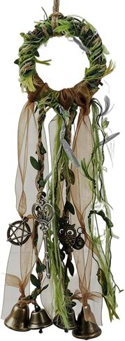RENEMEGO Witch Bells for Door - Witchcraft Supplies Handmade Brown Green Hanging Wind Chimes for Protection Wiccan Stuff Boho Home Decor for House Wall Bedroom Garden Witchy Gift in Kuwait
