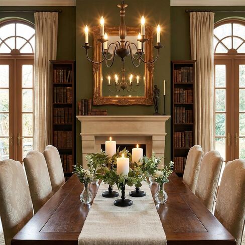 Suncalla Black Pillar Candle Holders Set of 3 with Faux Eucalyptus Candle Rings Wreaths, 3‑piece Table Centerpiece for Wedding, Fireplace Mantel, Dining Table, Farmhouse & Rustic Home Decor in Kuwait