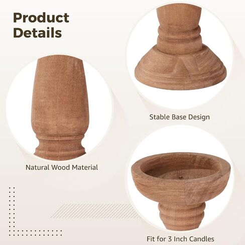 Set of 3 Farmhouse Wooden Candle Holders for Pillar Candles, Rustic Candle Stand Table Centerpiece Decor with Height Variety for Living Room, Fits 3-Inch Candles in Kuwait