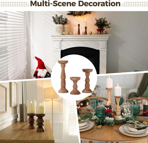 Set of 3 Farmhouse Wooden Candle Holders for Pillar Candles, Rustic Candle Stand Table Centerpiece Decor with Height Variety for Living Room, Fits 3-Inch Candles in Kuwait