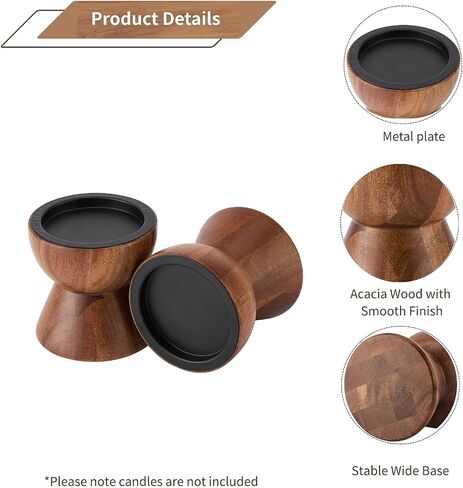 Acacia Wood Candle Holders for Pillar Candles, Set of 2 Vintage Rustic Tall Modern Farmhouse Decor, Decorative Wooden Candlestick Stand for Fireplace Mantel, Table Centerpiece in Saudi Arabia