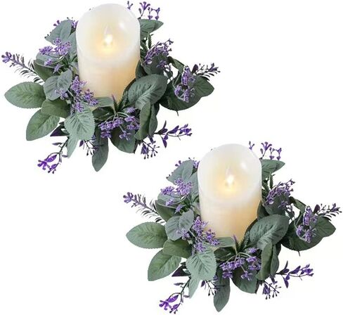 Spring Candle Rings Wreaths, 3.5’’Mini Artificial Lanvender Candle Holder Wreaths for Spring Wedding Easter Holiday Home Kitchen Tabletop Cabinets Centerpiece（2Pack） in Kuwait