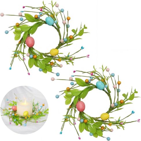 Spring Candle Rings Wreaths, 3.5’’Mini Artificial Lanvender Candle Holder Wreaths for Spring Wedding Easter Holiday Home Kitchen Tabletop Cabinets Centerpiece（2Pack） in Kuwait