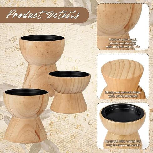 Mifoci Farmhouse Wooden Candle Pillar Holders Set of 3, Rusitc Brown Candle Holders for LED Flameless Pillar Candles Solid Wood Candlesticks Pedestal for Fireplace Mantle Table Centerpiece Decor in Kuwait