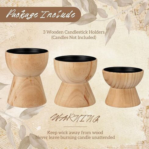 Mifoci Farmhouse Wooden Candle Pillar Holders Set of 3, Rusitc Brown Candle Holders for LED Flameless Pillar Candles Solid Wood Candlesticks Pedestal for Fireplace Mantle Table Centerpiece Decor in Kuwait