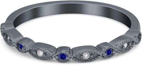 Blue Apple Co. Half Eternity Wedding Band Ring Marquise Round Simulated Cubic Zirconia 925 Sterling Silver in Kuwait