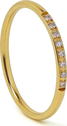 Neshat 1.5mm Half Eternity Rings for Women, Stainless Steel/Gold Plated Wave Band Ring, Delicate Thin Multi Color Cubic Zirconia Wedding Bands Stackable Ring Size 6-10 in Saudi Arabia
