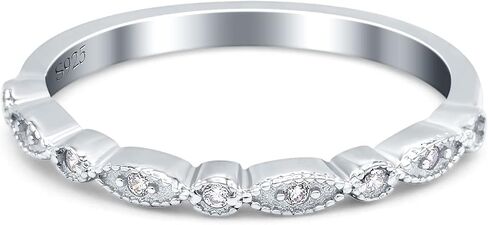 Blue Apple Co. Half Eternity Wedding Band Ring Marquise Round Simulated Cubic Zirconia 925 Sterling Silver in Kuwait
