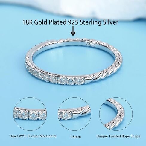 getlove Moissanite Wedding Band for Women D Color VVS1 Clarity 18K White Gold Plated 925 Sterling Silver Moissanite Half Eternity Band Stackable Ring Size 4-11 in Saudi Arabia