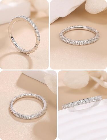 getlove Moissanite Wedding Band for Women D Color VVS1 Clarity 18K White Gold Plated 925 Sterling Silver Moissanite Half Eternity Band Stackable Ring Size 4-11 in Saudi Arabia