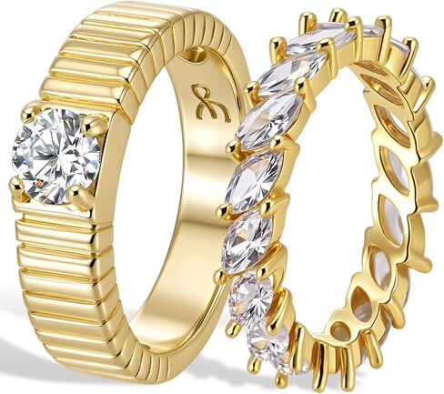 Gold Plated Marquise Ring for Women Engagement Ring Set Radiant Cut Baguette Oval Cubic Zirconia Solitaire Ring Fashion Wedding Eternity Band Stacking Rings Size 4-9 in Saudi Arabia