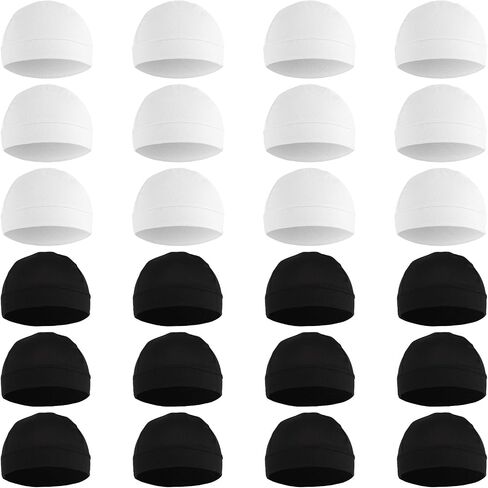 24 Pcs Cycling Beanies For Men And Women, Sweat-Wicking & Breathable, Elastic Helmet Liner, Caps For Running And Biking, Black And White in Kuwait