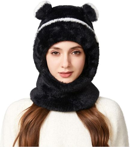 Women 3 in 1 Beanie Hat Fleece Knit Balaclava Warm Winter Windfroof Ski Cap with Scarf and Mask for Cold Weather in Kuwait