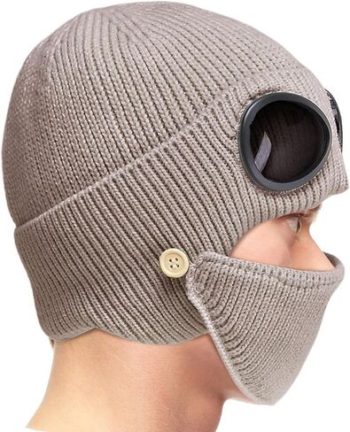 Knit Hats for Women,with Earflap Goggles Face Cover - Windproof Winter Ski Hat Beanie,for Men Women Outdoor Cycling Ski in Kuwait